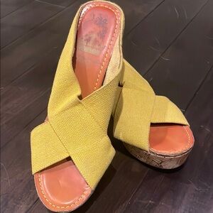 Yellow Woven Platform Sandals
